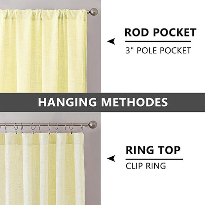 Tollpiz Linen Curtain Living Room Rod Pocket Semi Sheer Curtains Burlap Light Filtering Thick Linen Drape for Bedroom, 54 x 72 inches Long, Cream Yellow, Set of 2 Panels