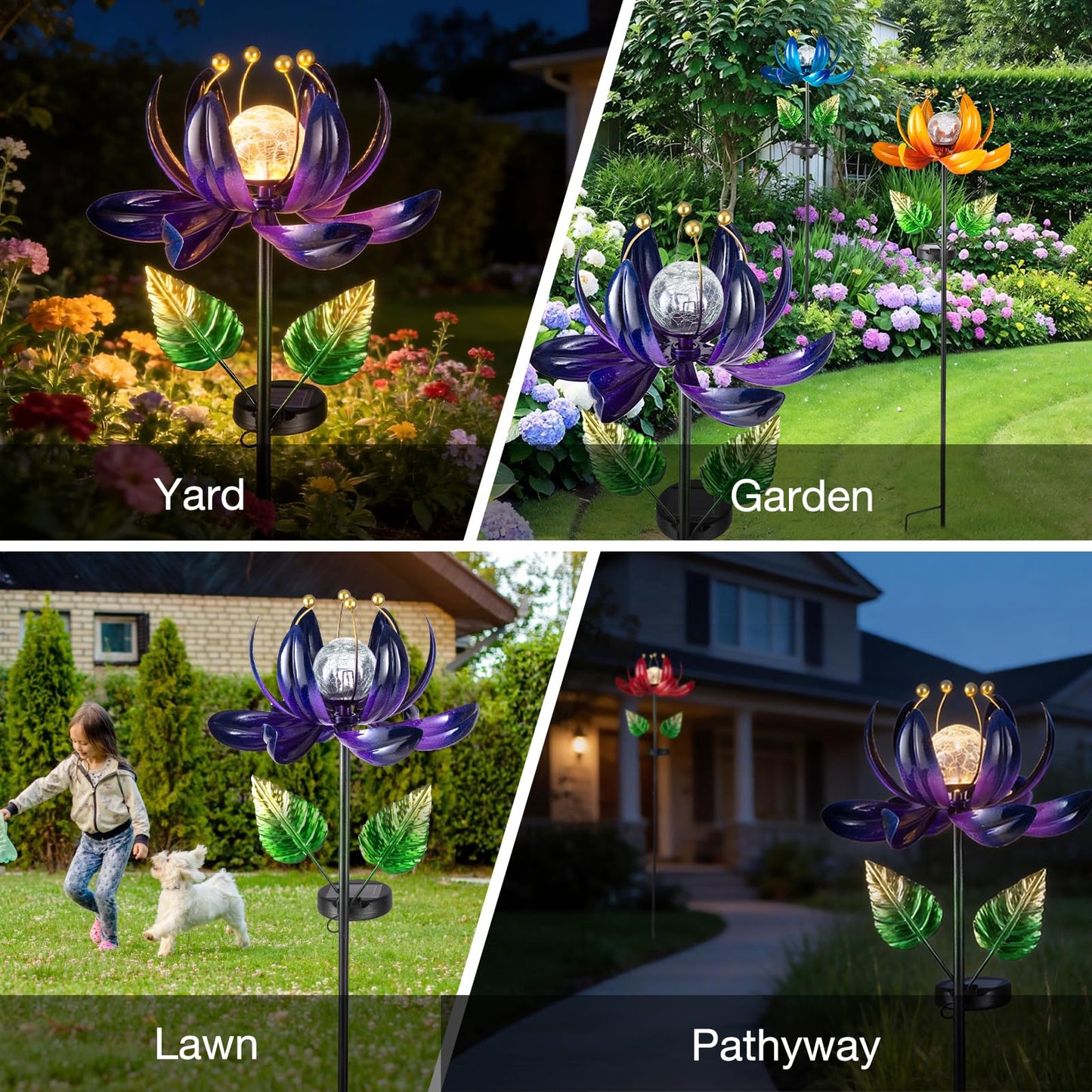 AIINY Solar Purple Metal Flower Wind Spinners, Colorful Spinning Windmill Lotus Yard Art Lights with LED Crystal Ball Decorative Stake Lighting Flower Sculpture