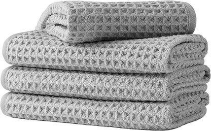 Microfiber Waffle Face Towels, 4 Pieces, Fast Drying, Lint Free 430 GSM