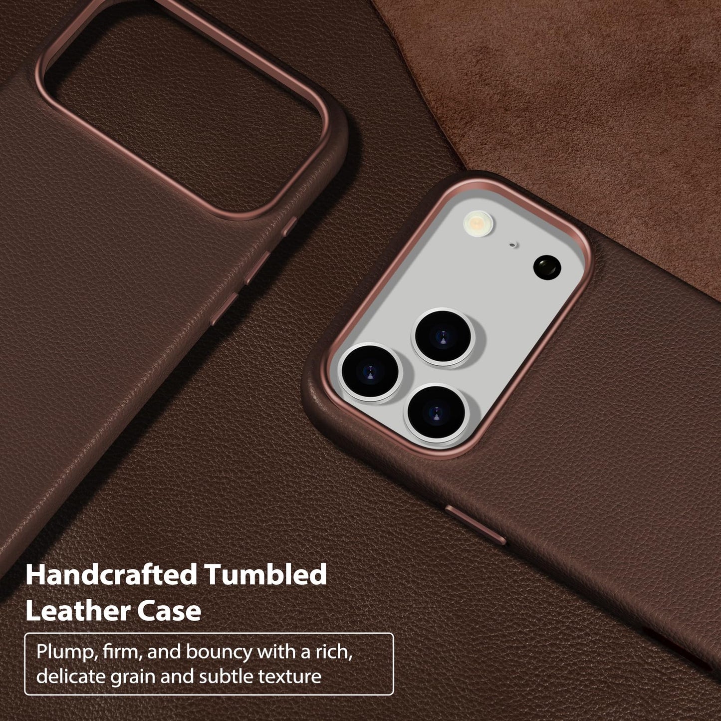 Belemay Handcrafted Premium Tumbled Leather Case for iPhone 17 Pro, Compatible with MagSafe, Distinctive Texture, Natural Patina, Camera Control Button, Metal Buttons Phone Cover (6.3"), Brown