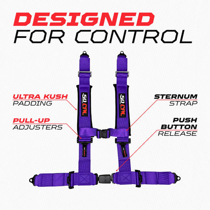 50 Caliber Racing 1pc 2" Purple 4 Point Harness, Racing Harness 4 point with Push Button Release, UTVs, Race Cars and Trucks [6036]