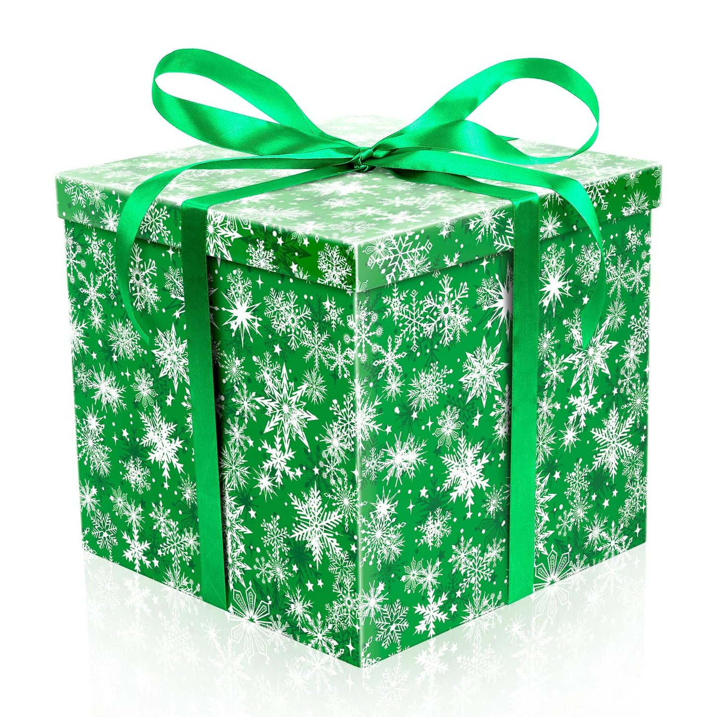 ysmile Christmas Gift Box with Lid Ribbon Paper Filler for Kid Adult Present Square Holiday Xmas Gift Wrapping 11.8 Large - Snowflake Green