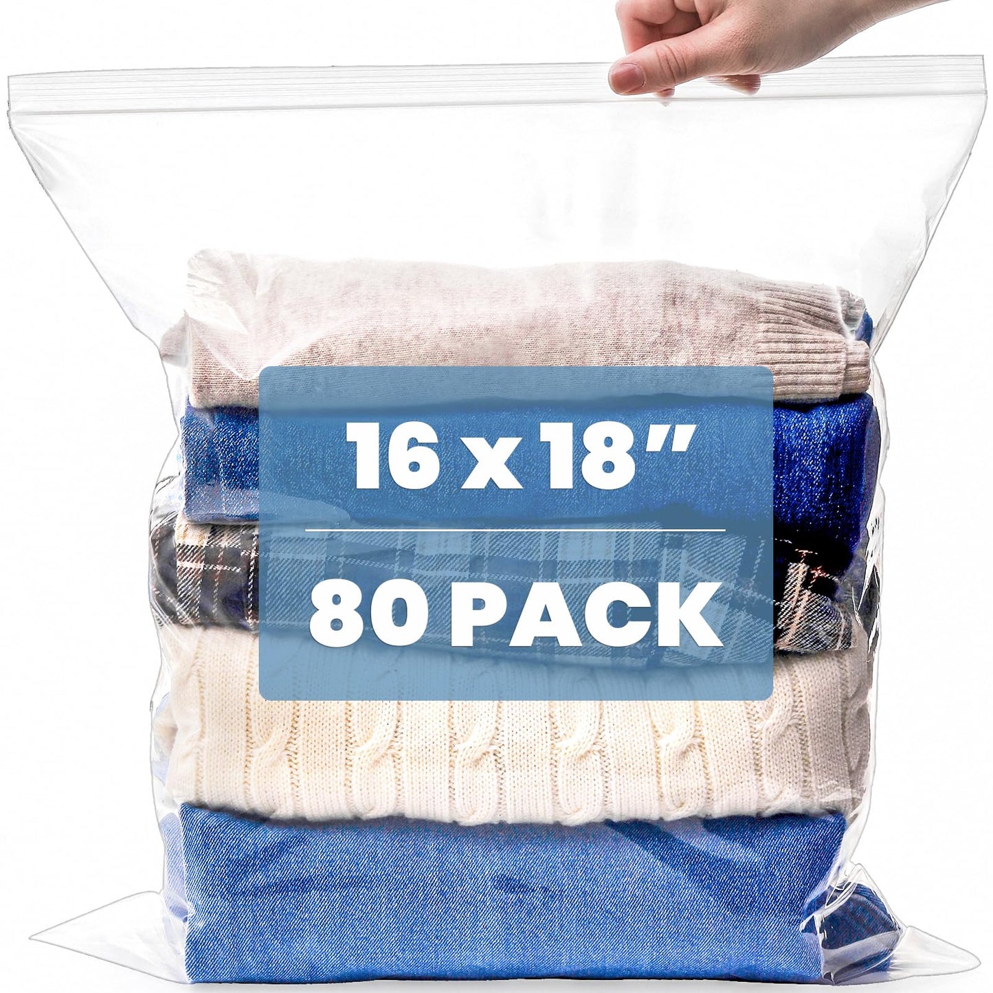Elsjoy 80 Count 16" x 18" Reclosable Plastic Bags, 3.5 Gallon Large Resealable Clear Plastic Bag for Storage, Heavy-Duty Zip Storage Bags for Clothes, Travel, Food