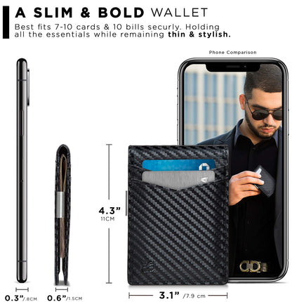 SERMAN BRANDS Money Clip Wallet - Mens Wallets slim Front Pocket RFID Blocking Card Holder Minimalist Mini Bifold (Modern Black Transformer)