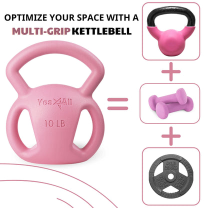 Yes4All Kettlebell Set, Strength Training Kettlebells for Women, Wide Multi-grip Textured Handle for Home Gym Exercises & Full Body Workout (10 + 15lbs)
