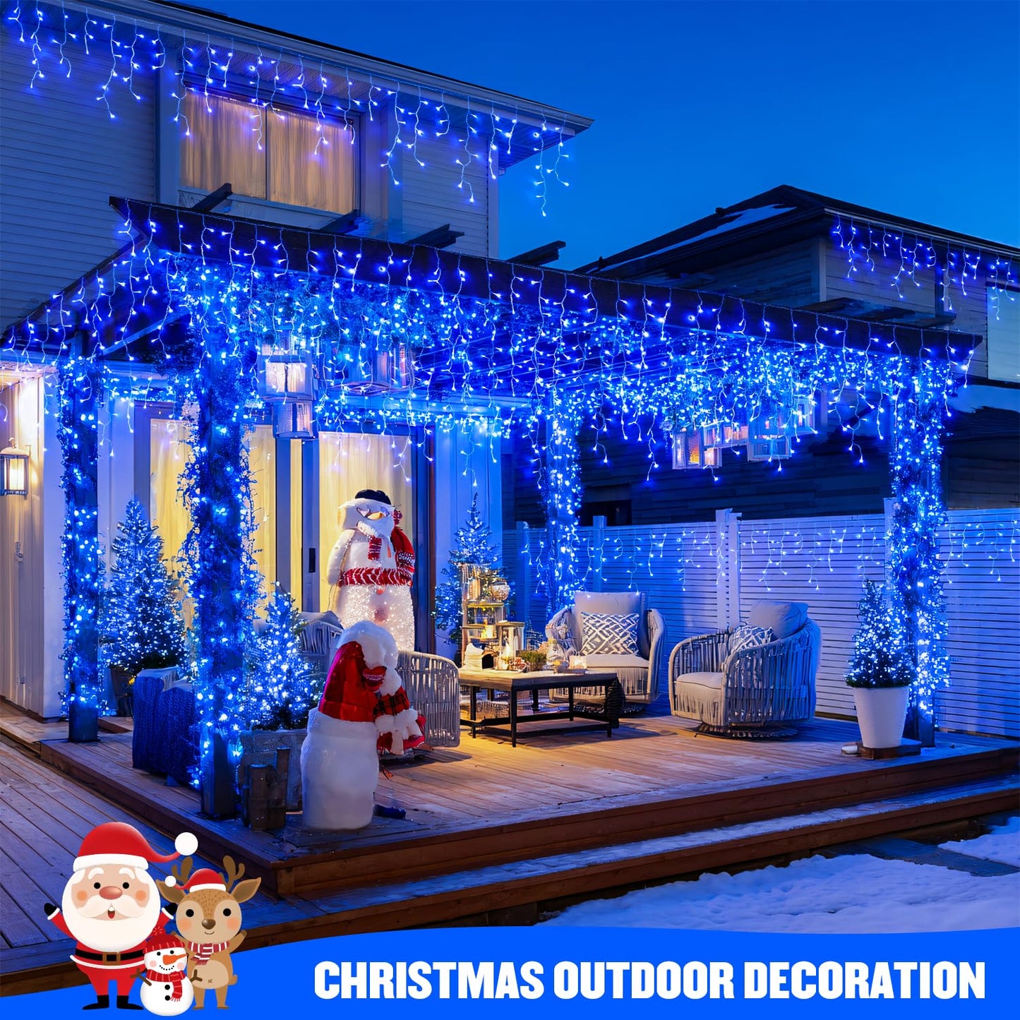 JMEXSUSS 400 LED Blue Icicle Lights for Outdise, 38.8 FT Christmas Icicle Lights Indoor Outdoor with 80 Drops, Blue Christmas Light with Remote Plug in for House Fireplace Christmas Decorations