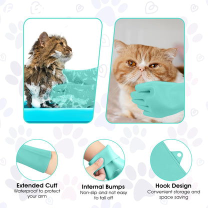 ZENELANEP Pet Grooming Gloves - High-Density Silicone Gloves with Enhanced Five Finger Design for Washing, Bathing and Massaging Dogs and Cats (Green)