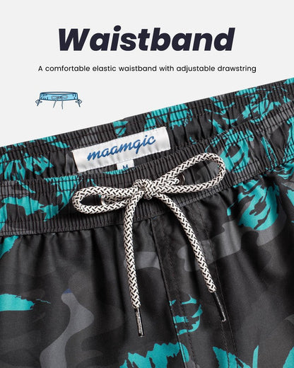 maamgic Mens Swim Trunks Quick Dry Swim Shorts with Mesh Lining Funny Swimwear Bathing Suits 7inch Dark Grey Poppy Flower Small