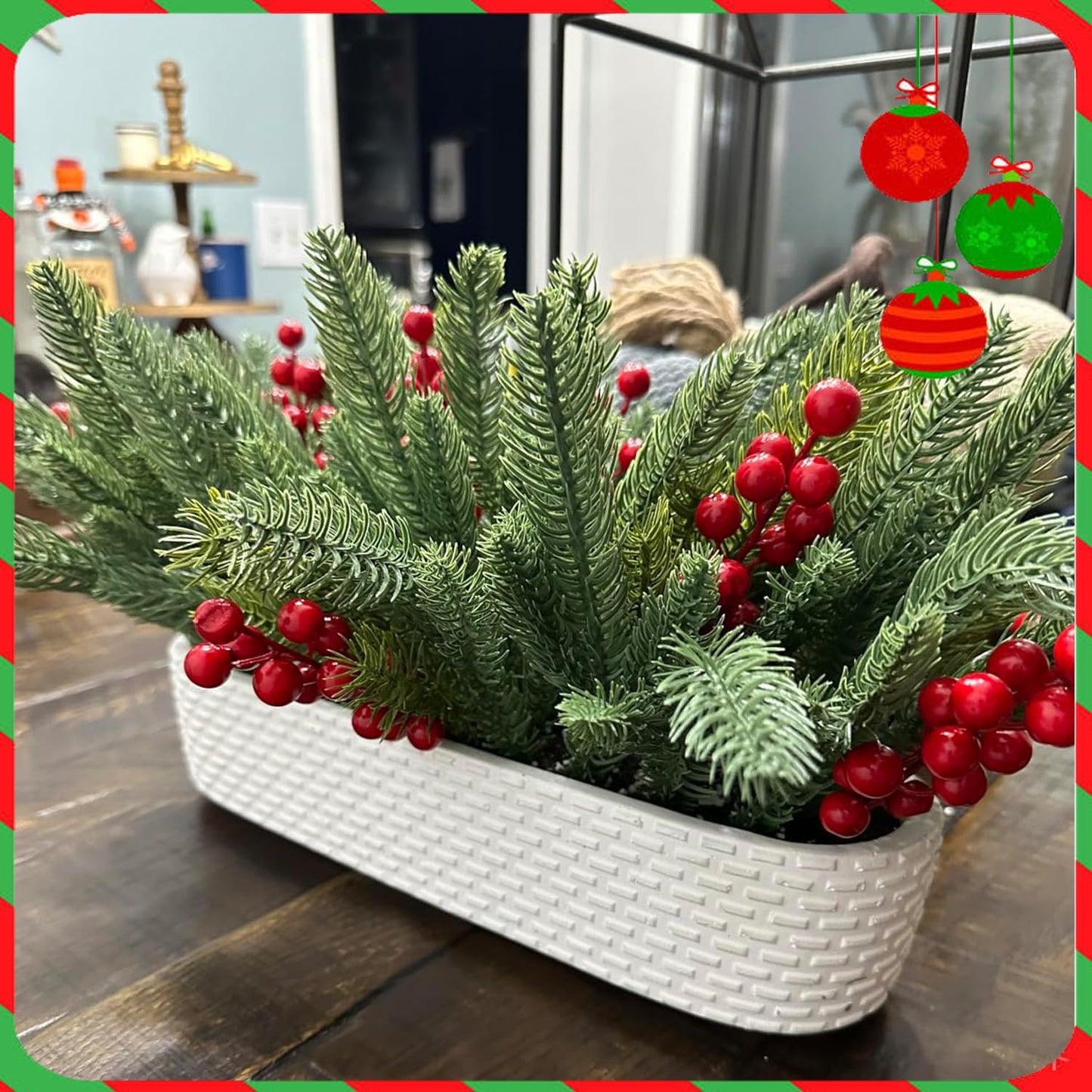 JK-GMTE 30PCS Christmas Pine Needles Green Artificial Pine Branches Fake Greenery Pine Picks for Christmas Crafts Garland Wreath Twigs Stems Tree Decorations