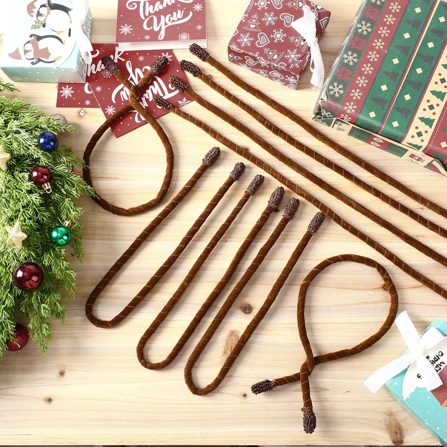 Zhengmy 16 Pcs 25 Inches Christmas Velvet Garland Ties Christmas Decorative Twist Ties for Banister Stairway Railing Reusable Flexible Twist for Xmas Home Decor Holiday Craft Wrapping(Brown)
