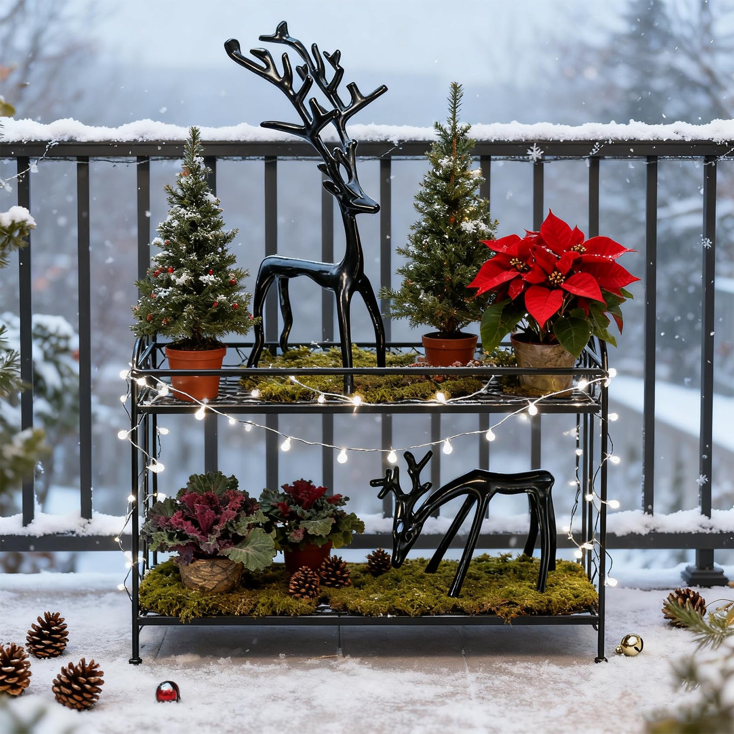 Two-Piece Set of Black Reindeer Statues,Modern Metal Ornaments,Elegant Indoor Festive Table Settings, Suitable for Fireplace mantels, Living Rooms, bedrooms, Offices, and Other Home décor.
