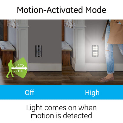 GE Enbrighten LED Motion Sensor Night Light, Plug-In, 40 Lumens, Motion-Select with 25ft Detection, Dusk-to-Dawn, Brushed Nickel Louver – 37299 (1 Pack)