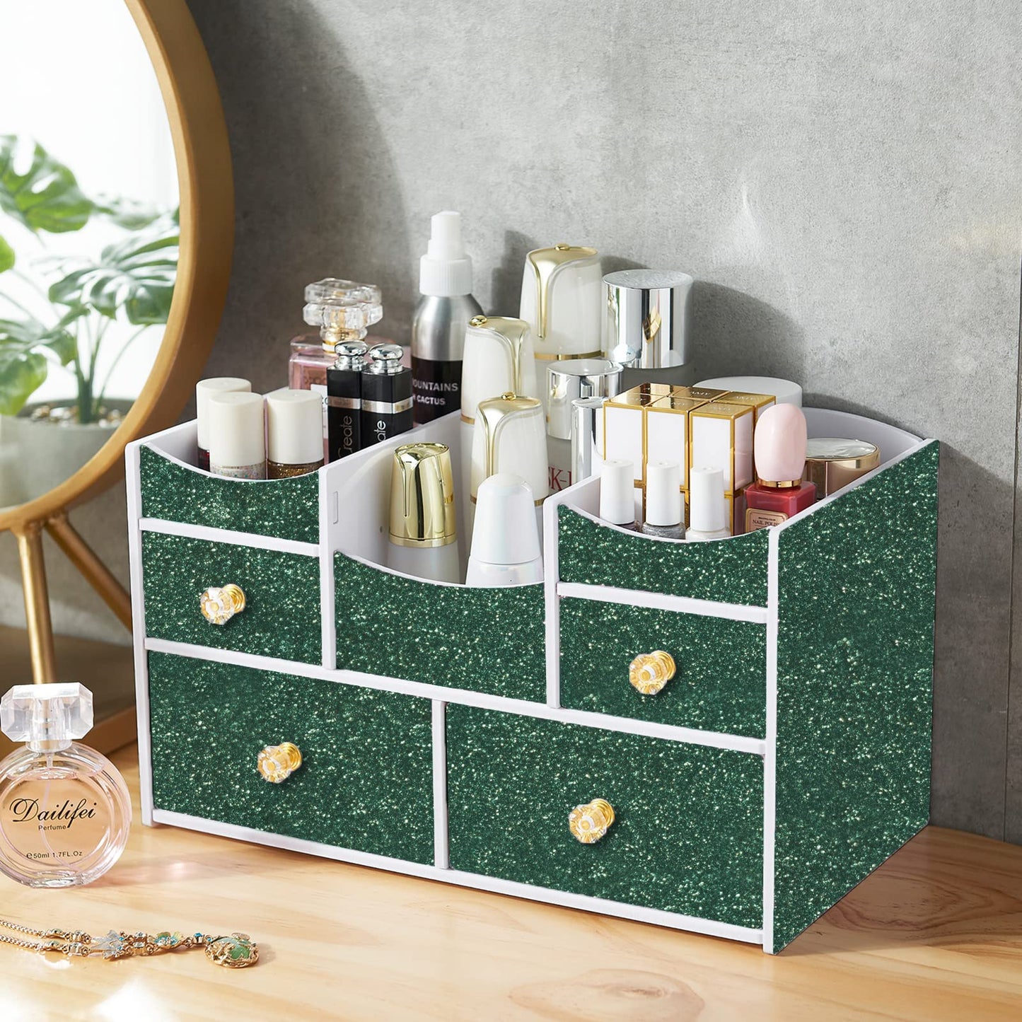 Kitico Green Glitter Contact Paper - 17.7x197 in Glitter Wallpaper - Sparkle Self-Adhesive Decorative Cabinet DIY Decoration for Cabinets, Furniture, Christmas Wall Paper