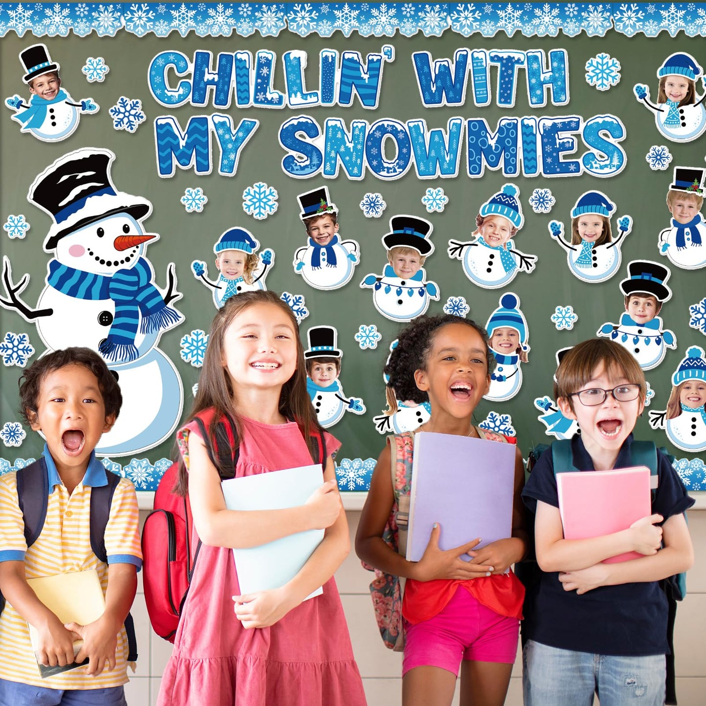 79 Pcs Winter Bulletin Board - Snowman Decorations DIY Photo Wall