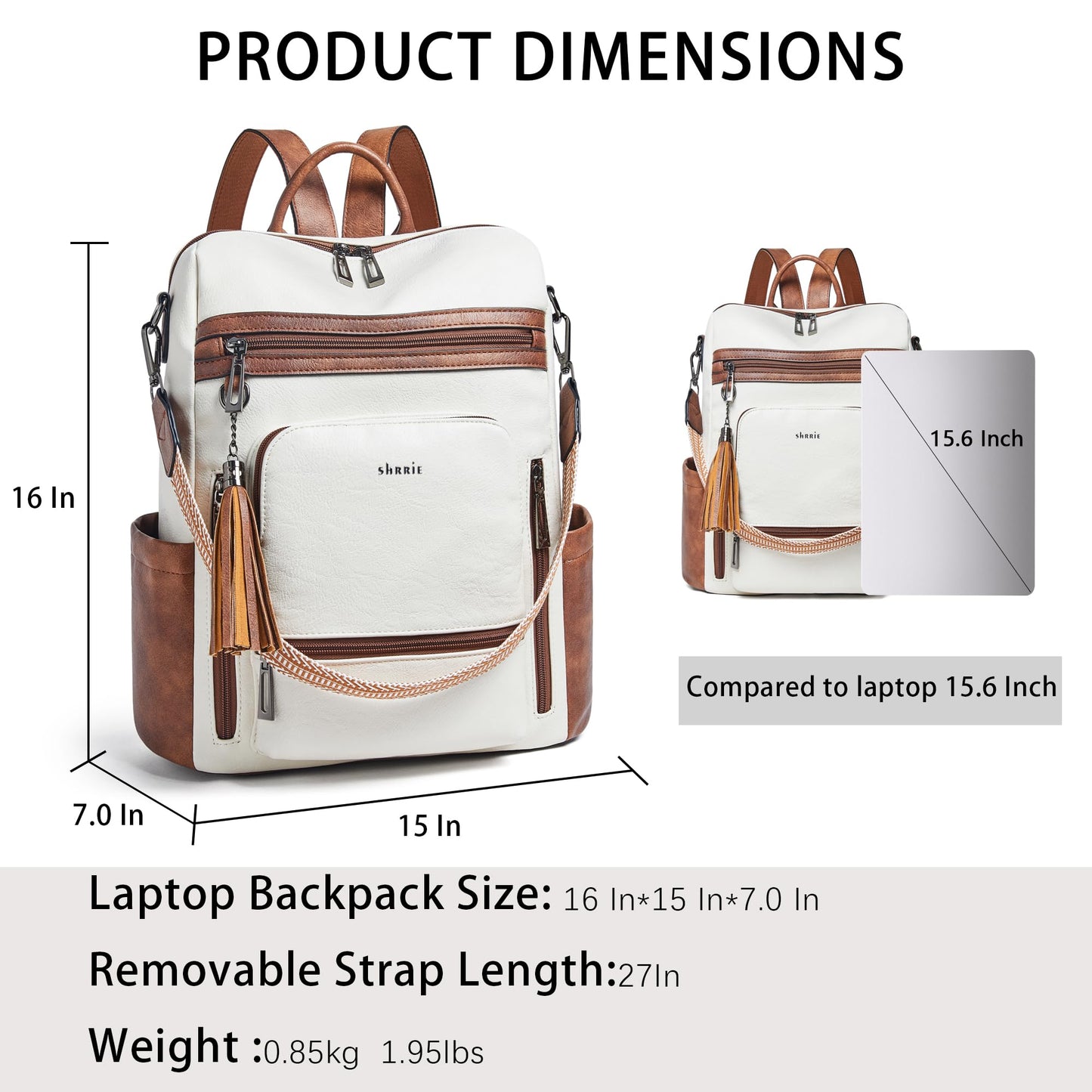 Shrrie Fashion Vegan Leather Backpack Purse for Women,Fits 15.6 Inch Laptop for Work Travel School