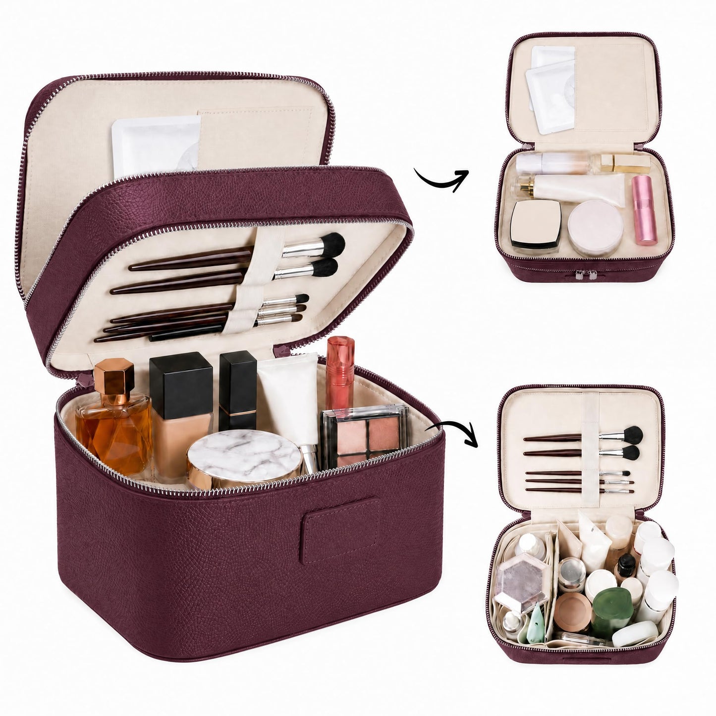 idoltimes Makeup Case, Large Capacity Leather Makeup Bag for Women,Large Capacity Waterproof Double Leather Cosmetic Case,Removable Compartment Travel Organizer