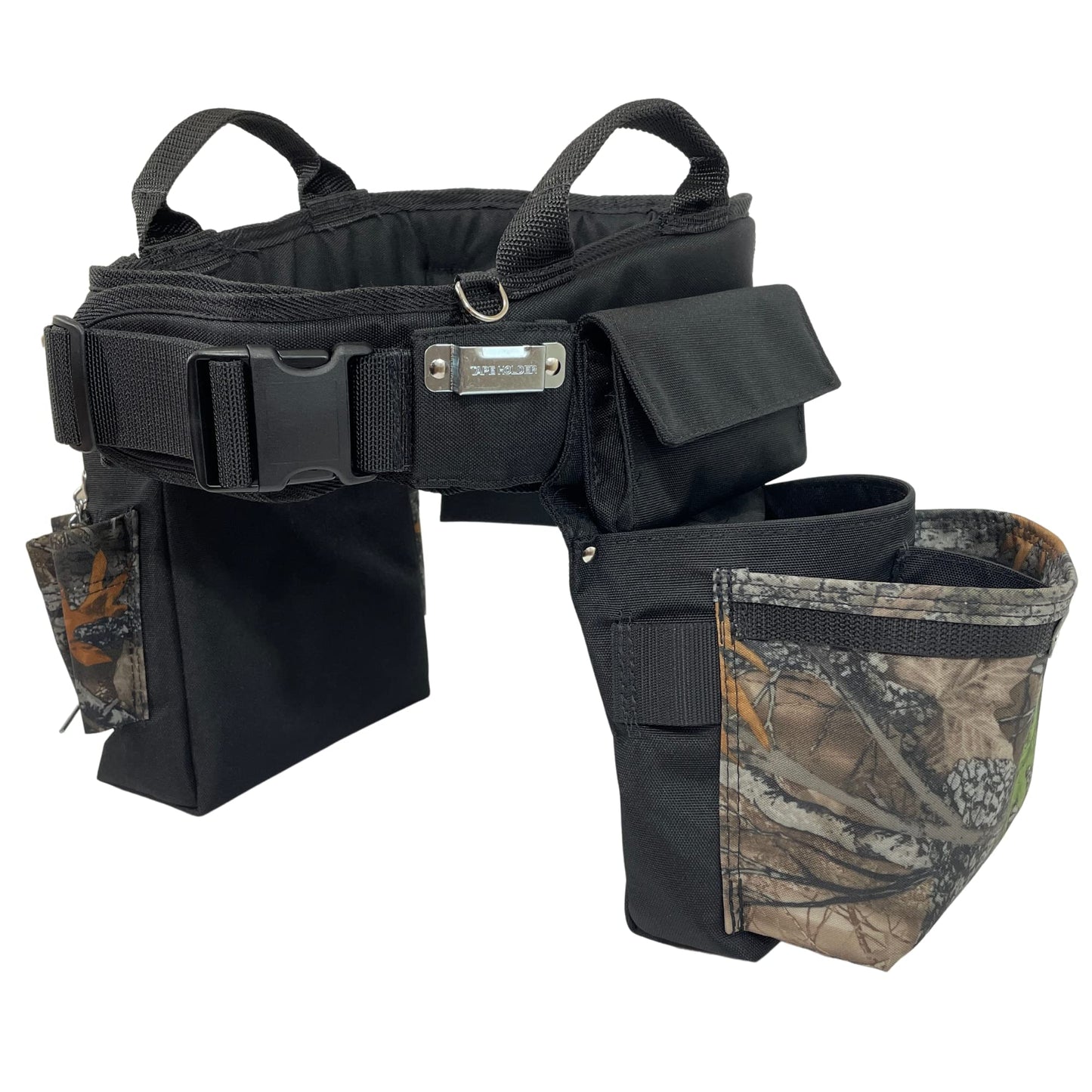 BOULDER BAG Ultimate Electrician's MAX Combo with Comfort Back Support Tool Belt, Quick Release Buckle, Heavy Duty Tool Belt, Camo - Backwoods, (Medium 28-32 Inch Waist), Made in USA