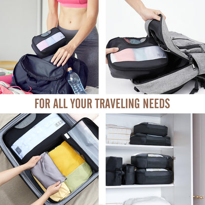 Veken 8 Set Packing Cubes for Travel Essentials, Suitcase Organizer Bags Set for Luggage, Road Trip Travel Accessories in 4 Sizes (Extra Large, Large, Medium, Small), Black