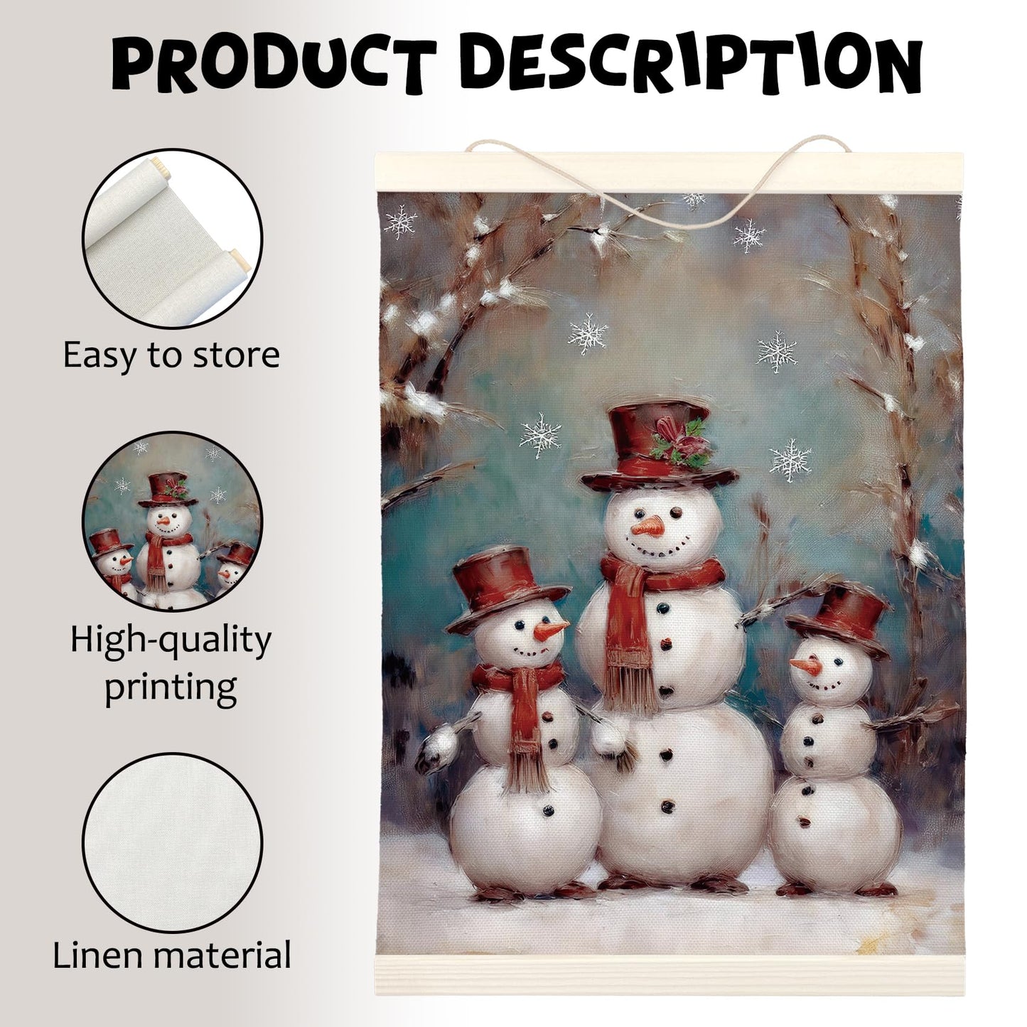 LKETW Christmas Snowman Poster Hanger Frame, 12x16 inch, Wall Art, Winter Snowy Theme Posters for Home Decor