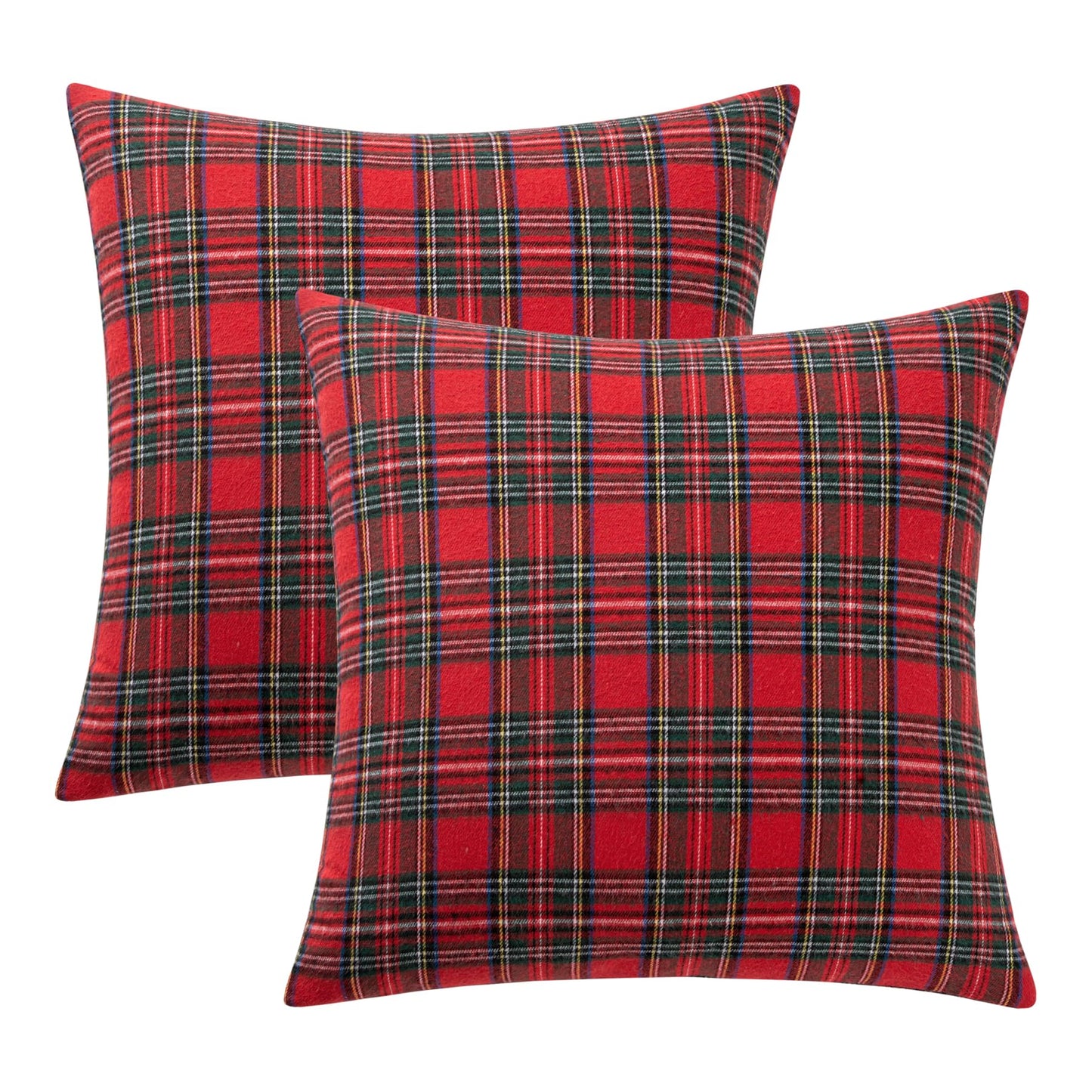 MIULEE Christmas Set of 2 Scottish Tartan Plaid Throw Pillow Covers Farmhouse Classic Decorative Outdoor Square Cushion Cases for Home Decor Sofa Couch 18x18 Inch, Red