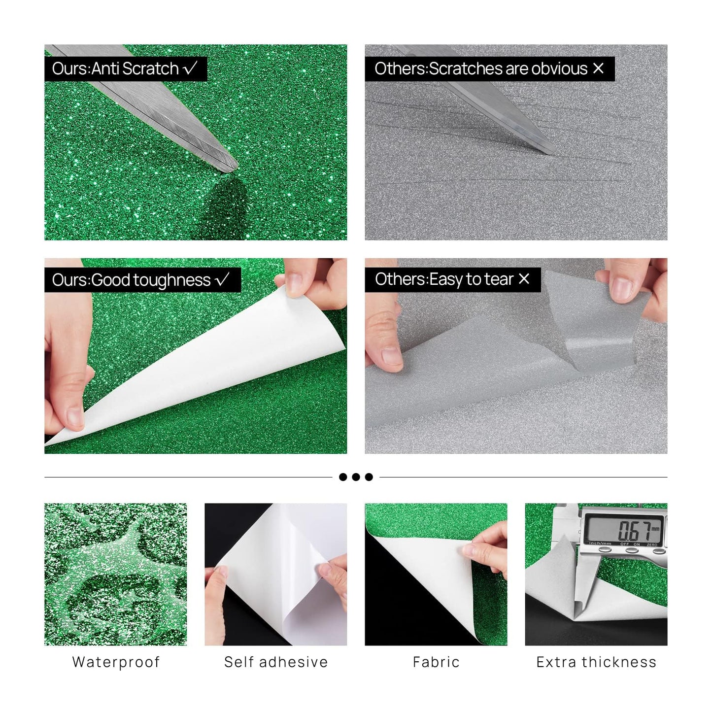 FunStick 15.8"x240" Irish Green Glitter Peel and Stick Wallpaper Self Adhesive Green Glitter Contact Paper Waterproof Decorative Sparkle Glitter Wallpaper Stick and Peel for Walls Cabinet Crafts Shelf