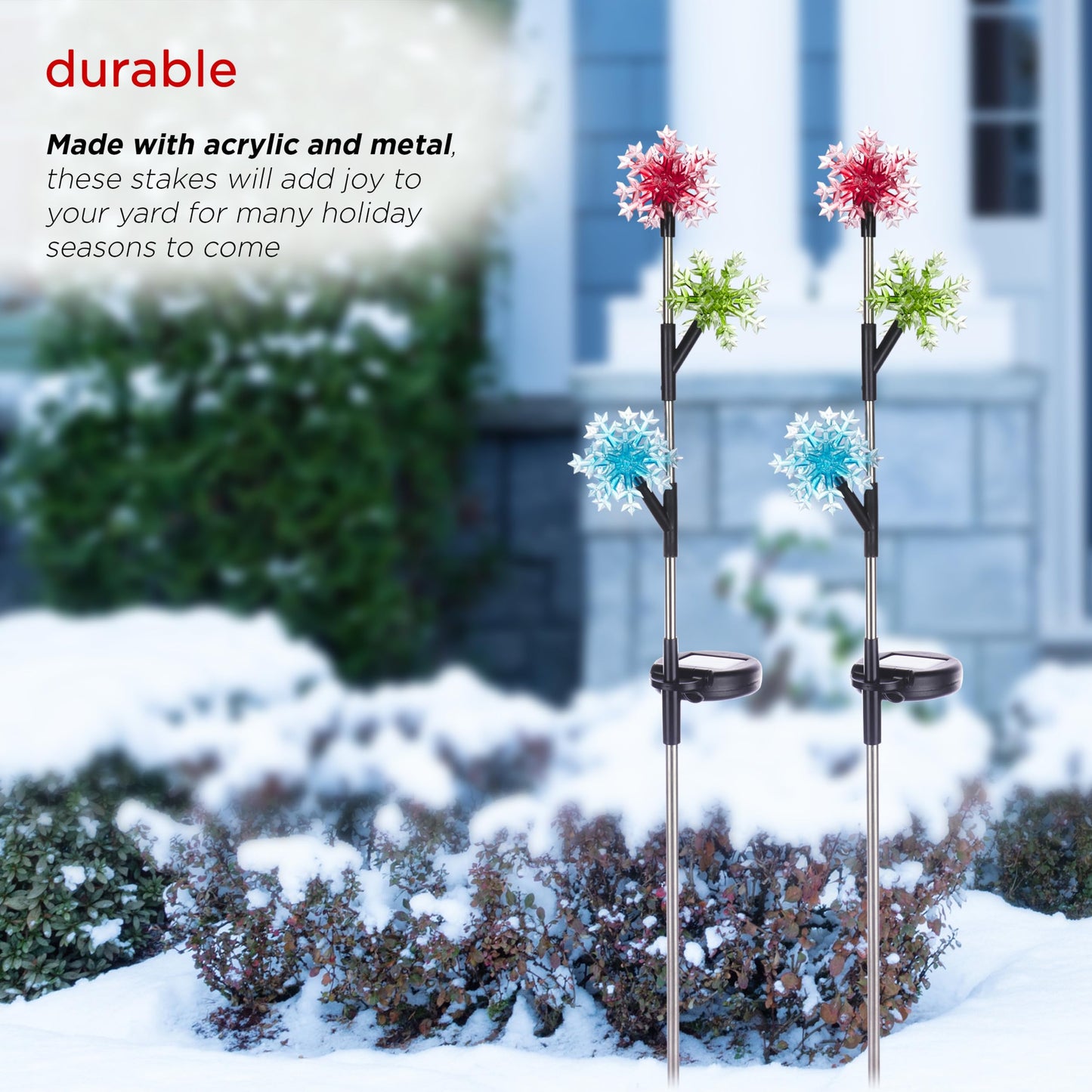 Alpine Corporation 32" Tall Outdoor Tiered Snowflake Garden Solar Stakes with 3 Cool White LED Lights - Set of 2 Christmas Decorations
