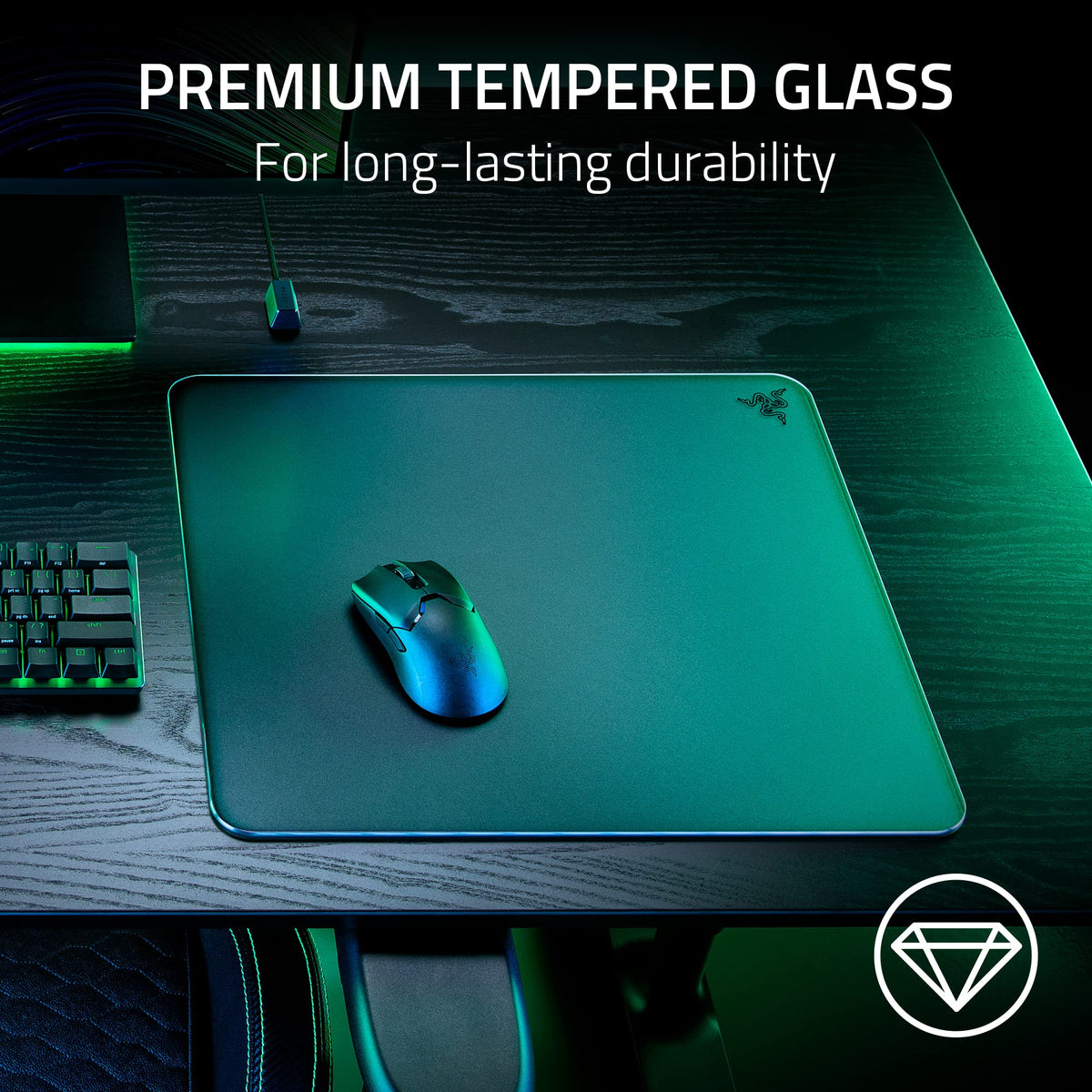 Razer Atlas Tempered Glass Gaming Mouse Mat: Ultra-Smooth Micro-Etched Surface - Dirt and Scratch-Resistant - Anti-Slip Base - Quiet Mouse Movements - Black