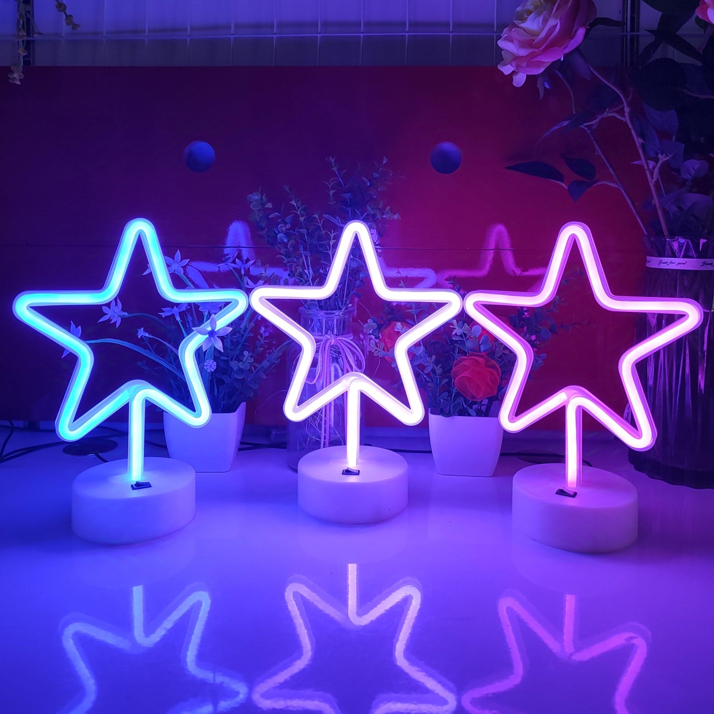 JYWJ Star Neon Signs with Holder Base,USB or 3-AA Battery Powered Neon Light,LED Desktop Wall Decoration,Various Parties,Decoration of Business Premises(Purple)