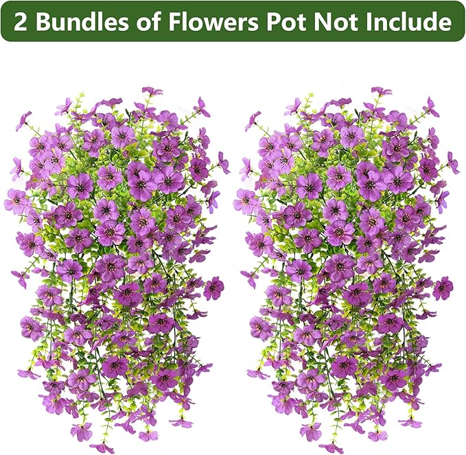 Artificial Fake Flowers Plants for Outdoor Spring Summer Decoration, 2PCS Faux Daisy Silk Flowers Outside No Fade UV Resistant Realistic Home Decor for Porch Patio Balcony (Purple)