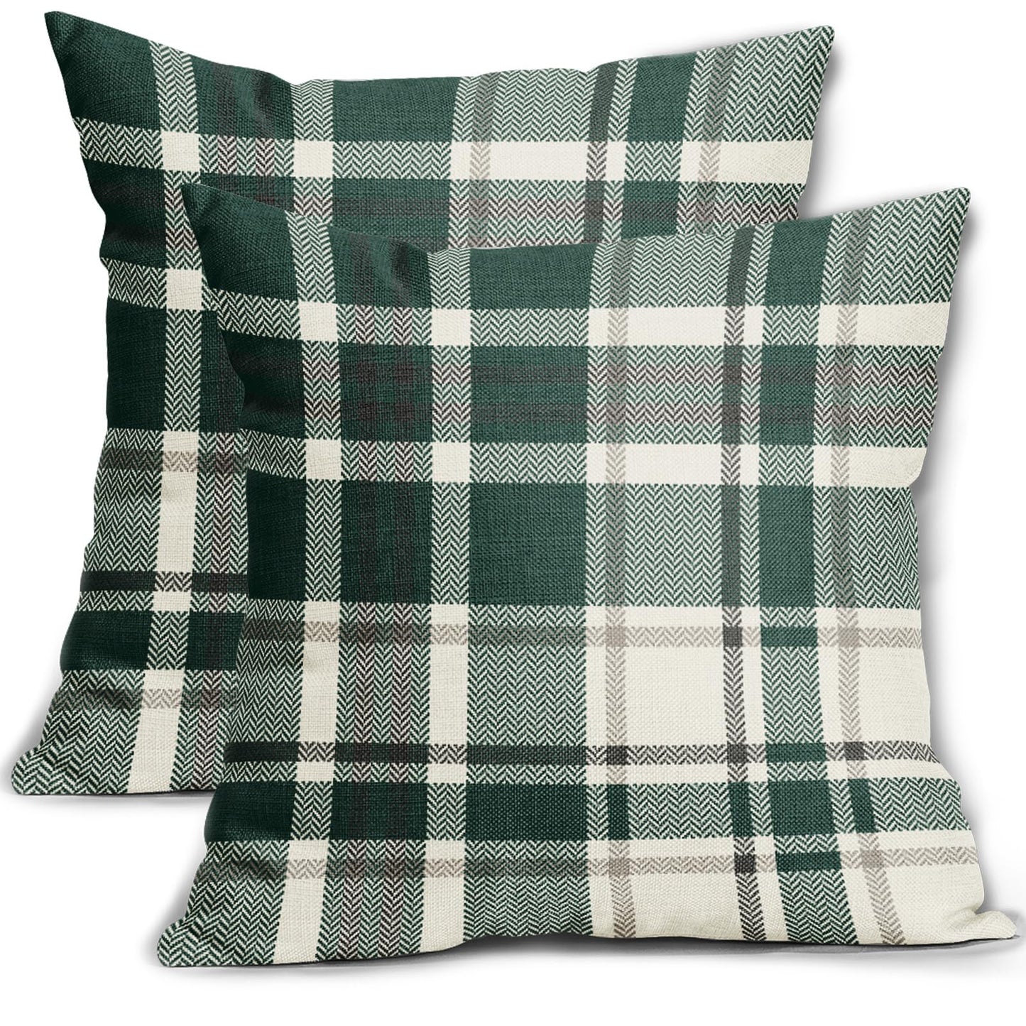 Christmas Plaid Pillow Covers 16x16 Set of 2 Forest Green Grey Buffalo Checkered Decorative Tartan Pillowcases Xmas Winter Holiday Outdoor Rustic Farmhouse Throw Cushion Case Decor for Couch Sofa Bed