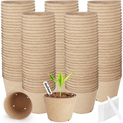130 Pack Organic Peat Pots, 4 Inch Plant Starter Round Nursery Pot with Drainage Holes, Seedling Nursery Box, Seed Starting Tray, Bulk Garden Germination Paper Pulp Container with 130 Plant Labels