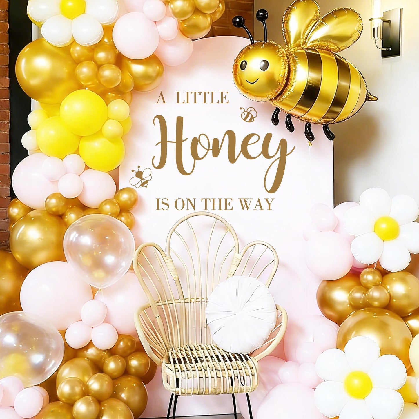 A Little Honey is on The Way Wall Decal,Bee Them Welcome Baby Shower Decor,Gender Reveal Balloon Arch Backdrop Wall Decor for Baby Party,boy and Girl Gender Reveal Backdrop Decor (Bee Them Decal)