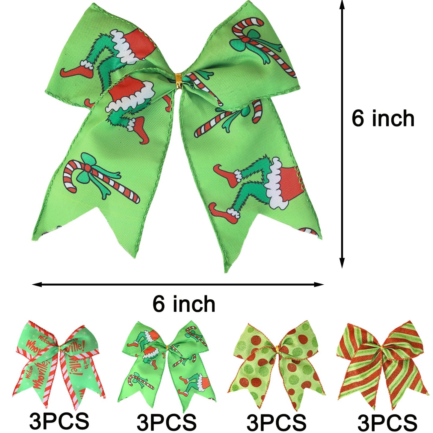12 PCS Red Green Christmas Wreaths Bows,6 Inch Large for Tree Gift Wrapping Garland,Xmas Decoration Holiday Party Crafts Tree Ribbon Ornaments
