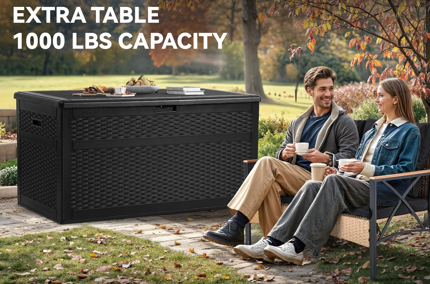 YITAHOME 230 Gallon Double-Wall Deck Box with Divider & Side Handles, Outdoor Large Storage for Patio Furniture Cushions, Garden Pool Accessories, Water Resistant & Lockable