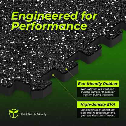 1/2in Thick 48 Sq Ft Rubber Top High Density EVA Foam Exercise Gym Mats Non-Slip 12 Pcs - Interlocking Puzzle Floor Tiles for Home Gym Heavy Workout Equipment Flooring - 24 x 24in Tile, Black & White