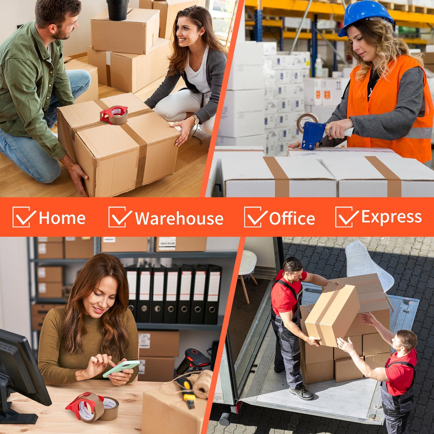 JARLINK 12 Rolls Brown Packing Tape with Dispenser, Heavy Duty Packaging Tape Refills for Shipping Packaging Mailing, 2.6mil Thick, 1.88 inches Wide, 55 Yards Per Roll, 660 Total Yards