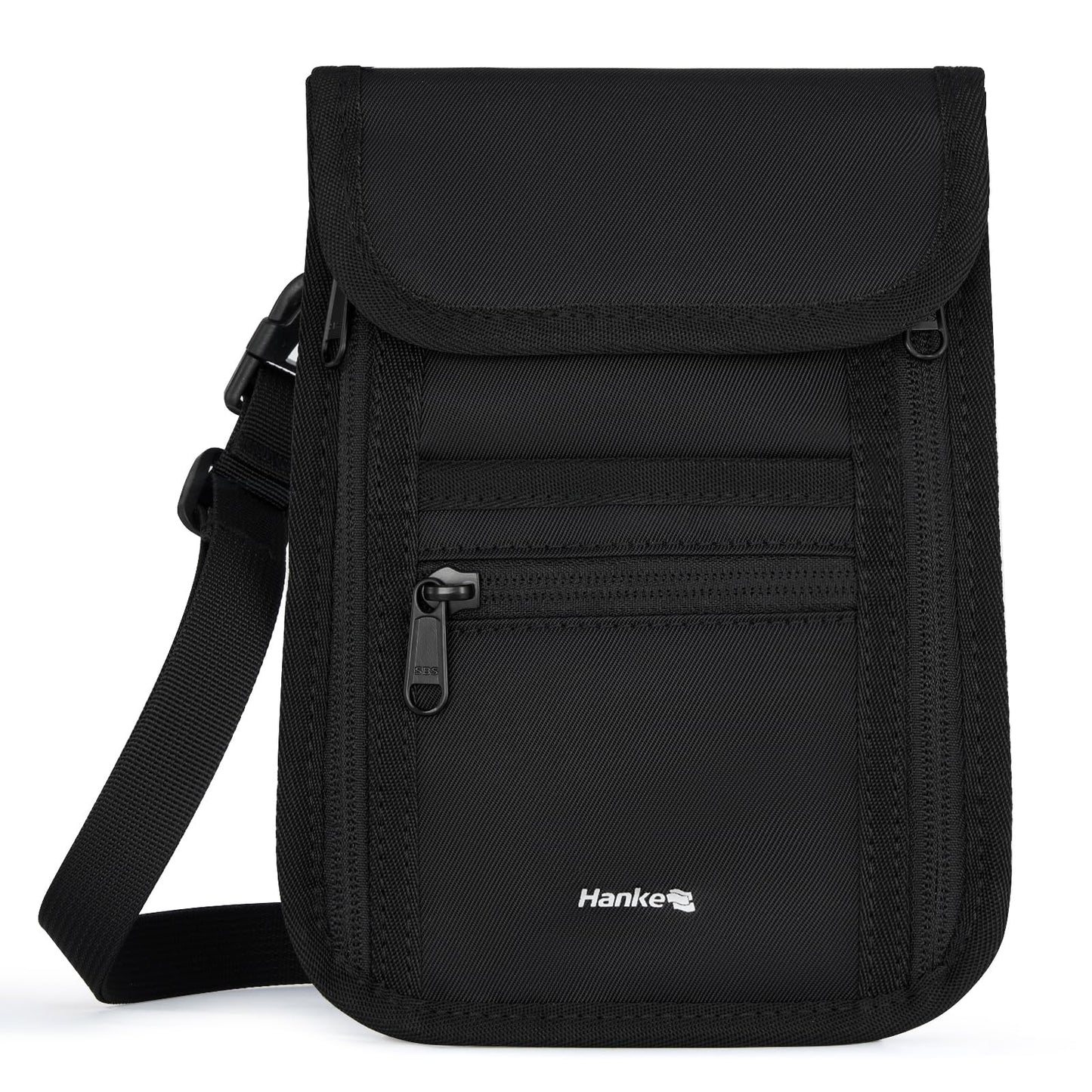 Hanke Passport Holder, Travel Wallet for Womens and Men, Neck Wallet Hidden Passport Pouch for Travel Adjustable Lightweight Thin with 6 compartments (Black)