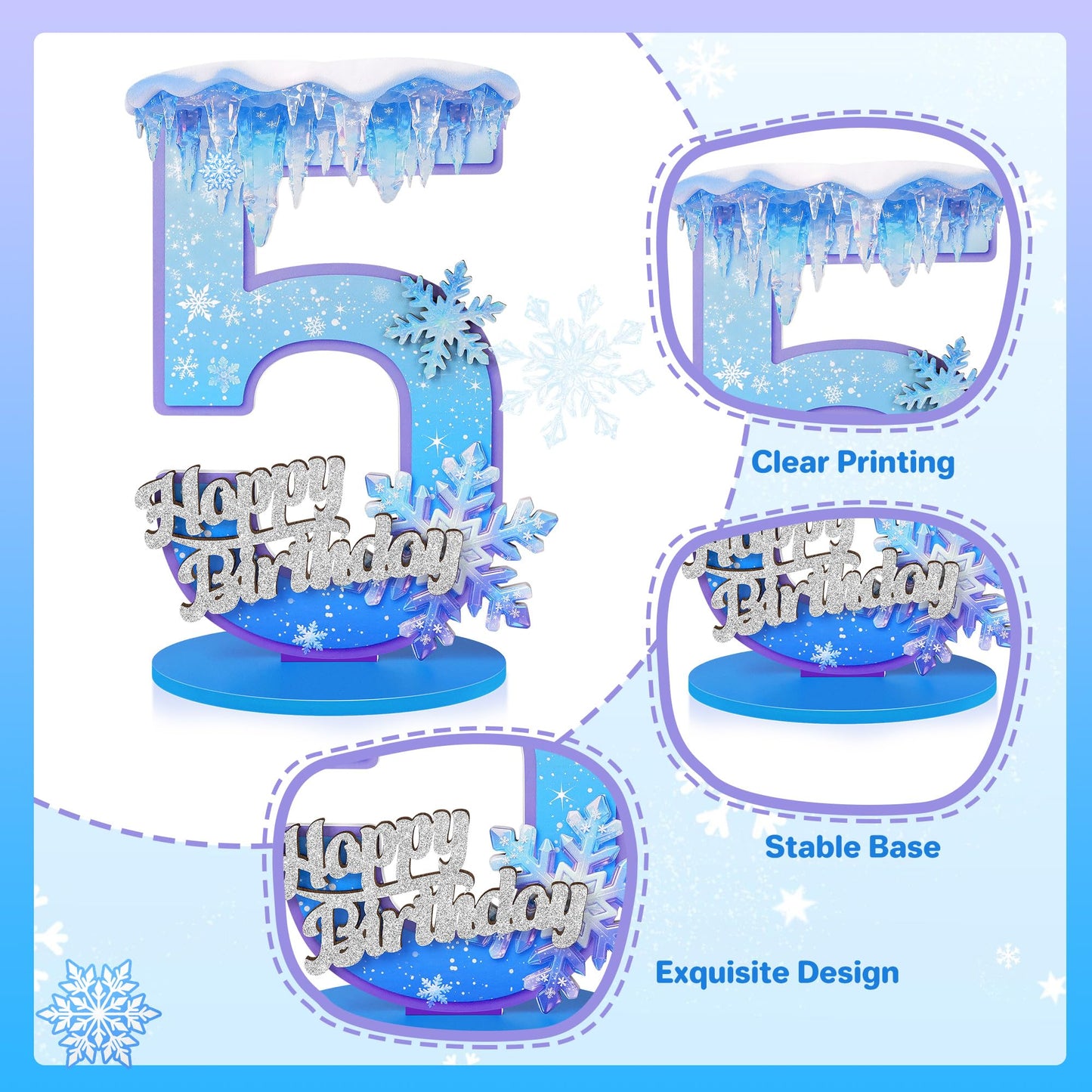 Snowflake Birthday Number Sign Centerpiece Snowflake Theme Party Decorations Winter Wooden Party Centerpieces for Table Decoration Photo Props Snowflake Birthday Decorations