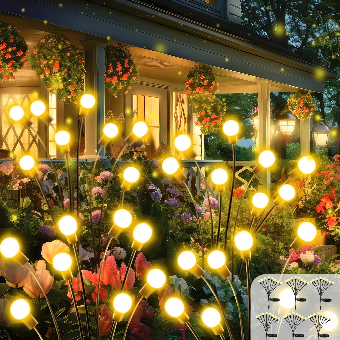 2026 Upgraded Solar Lights Outdoor, 6 Pack Solar Garden Lights with 2 Modes, Firefly Lights Outdoor Waterproof, Sway by Wind, Twinkle Firefly Light for Yard Patio Path Garden Decoration (Warm White)
