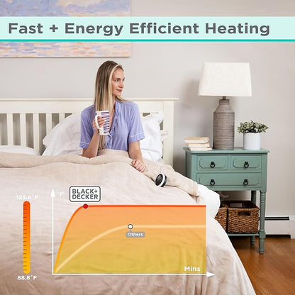 BLACK+DECKER Heated Blanket Electric Queen, Micro Plush Electric Blanket, Heating Blanket with 10 Heating Levels, 10H Timer, Auto Shutoff, Dual Zone Heating, Fast Heating (84x90 inches, Grey)