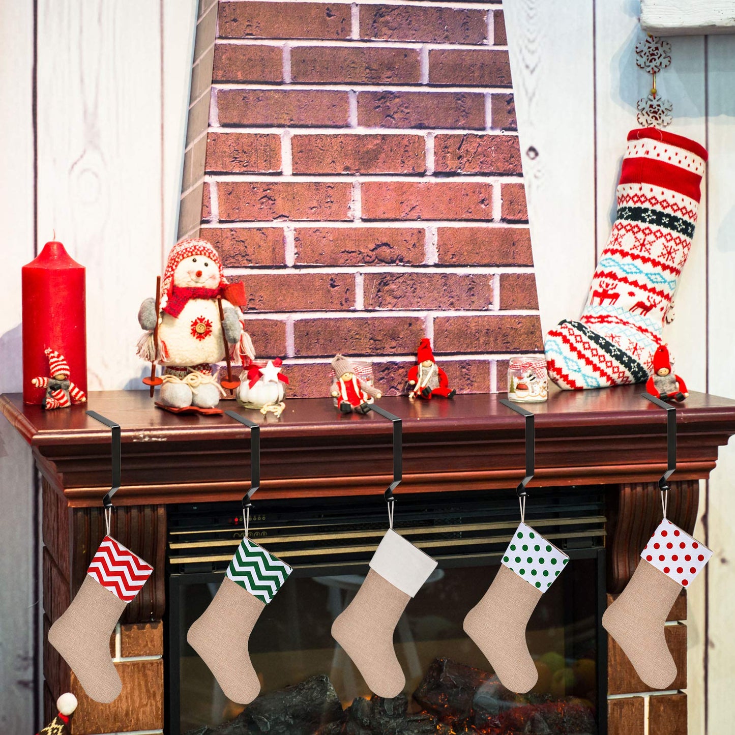 Sunshane Christmas Stocking Holders Metal Mantel Stocking Hanger Hooks Fireplace Hang Grips for Christmas Party Decorations (Black, 5)