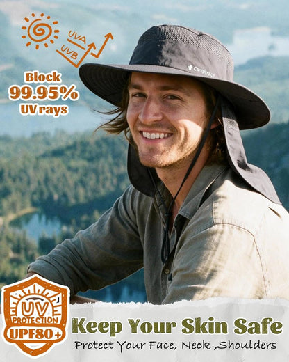 Camptrace UPF 80+ Sun Hat for Men & Women - Wide Brim Mesh Protection with Neck Flap | Ideal for Fishing, Hiking, Gardening