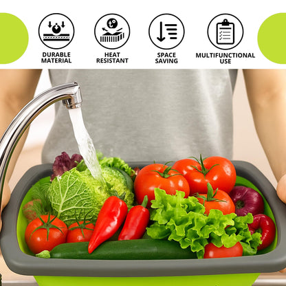 Small Collapsible Colander with Plastic Handles Round Silicone Kitchen Strainers Foldable Kitchen Strainer Perfect for Draining Pasta Vegetable and Fruit Green