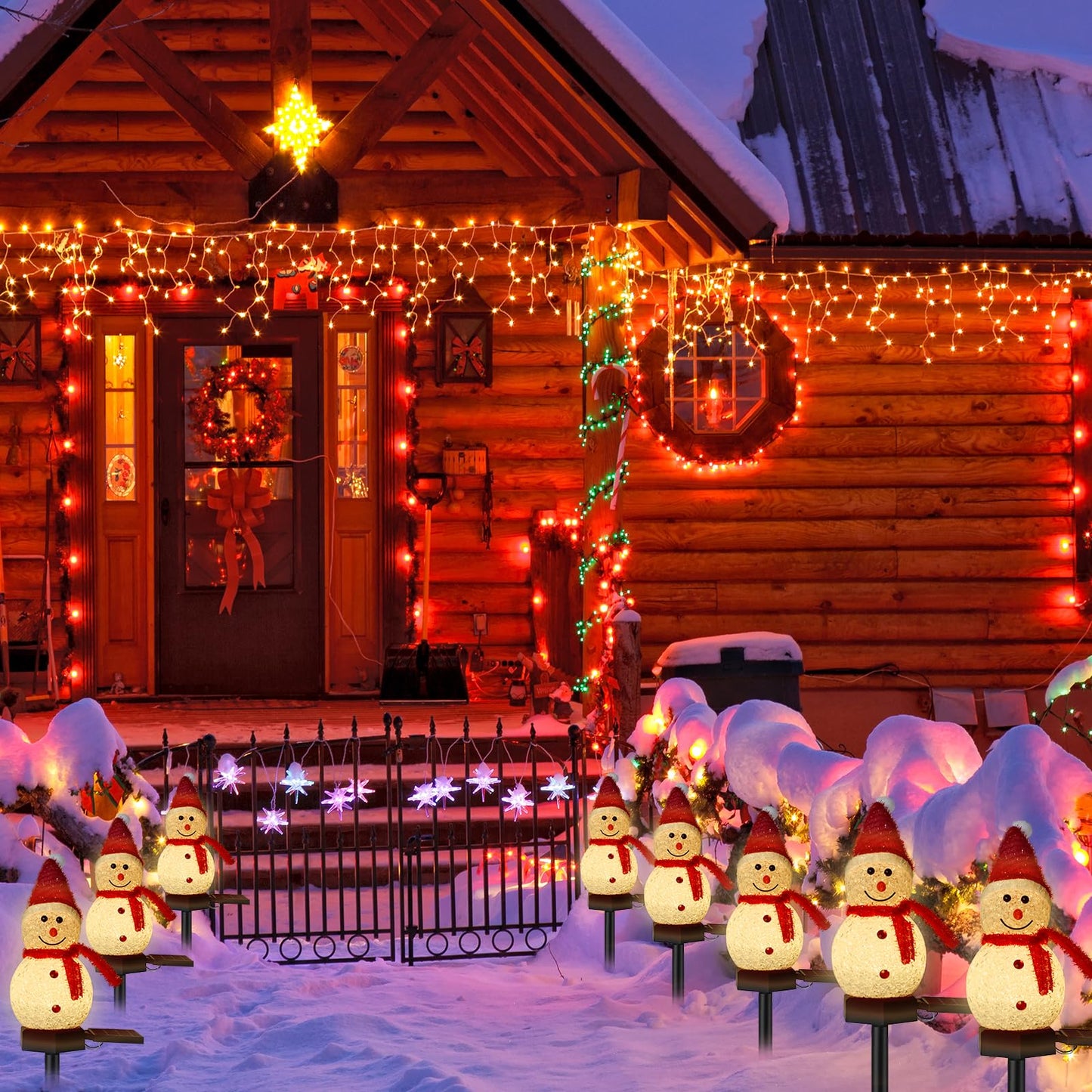Solar Christmas Decorations Outdoor, 8PCS Snowman Shape Solar Christmas Stakes Lights, Xmas Pathway Lights for Xmas Yard, Garden, Patio Decor