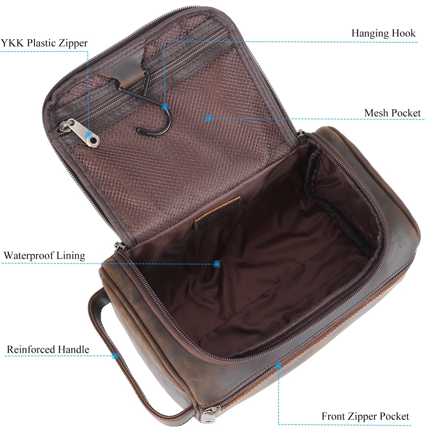 TIDING Mens Leather Hanging Toiletry Bag Travel Shaving Kit Portable Makeup Cosmetic Organizer Wash Case