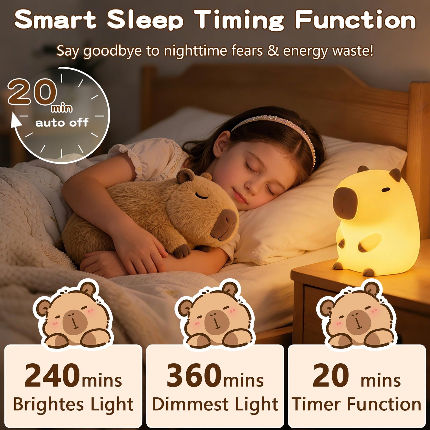 FAMIDUO Capybara Night Light for Kids,Safe Squishy Silicone Nursery Light with Timer,Dimmable & Rechargeable Touch Bedside Lamp, Cute Capybara Gifts for Boys Girls Toddlers, Baby & Kids Room Decor