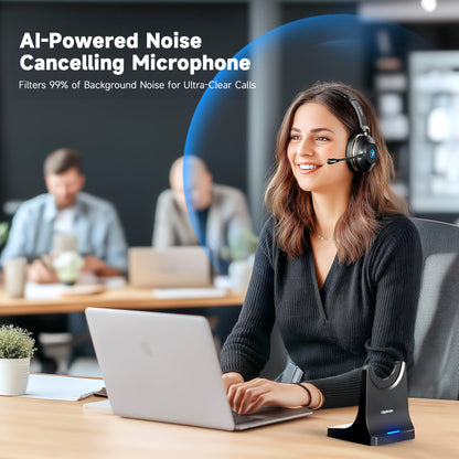 Vipdream Wireless Headset with Microphone for Work, Bluetooth 5.3 Computer Headset for Laptop, 45 Hours Battery Life & Mute Button, Headset with Mic for PC, iPhone, Zoom, Skype, Office & Home