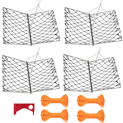 QualyQualy 4 Set Castable Crab Trap Kit, Foldable Crabbing Net with Rope & Bait Clip, Crab Snare/Pots/Traps for Blue Crabs, Dungeness, Crawfish Portable Crabbing Equipment