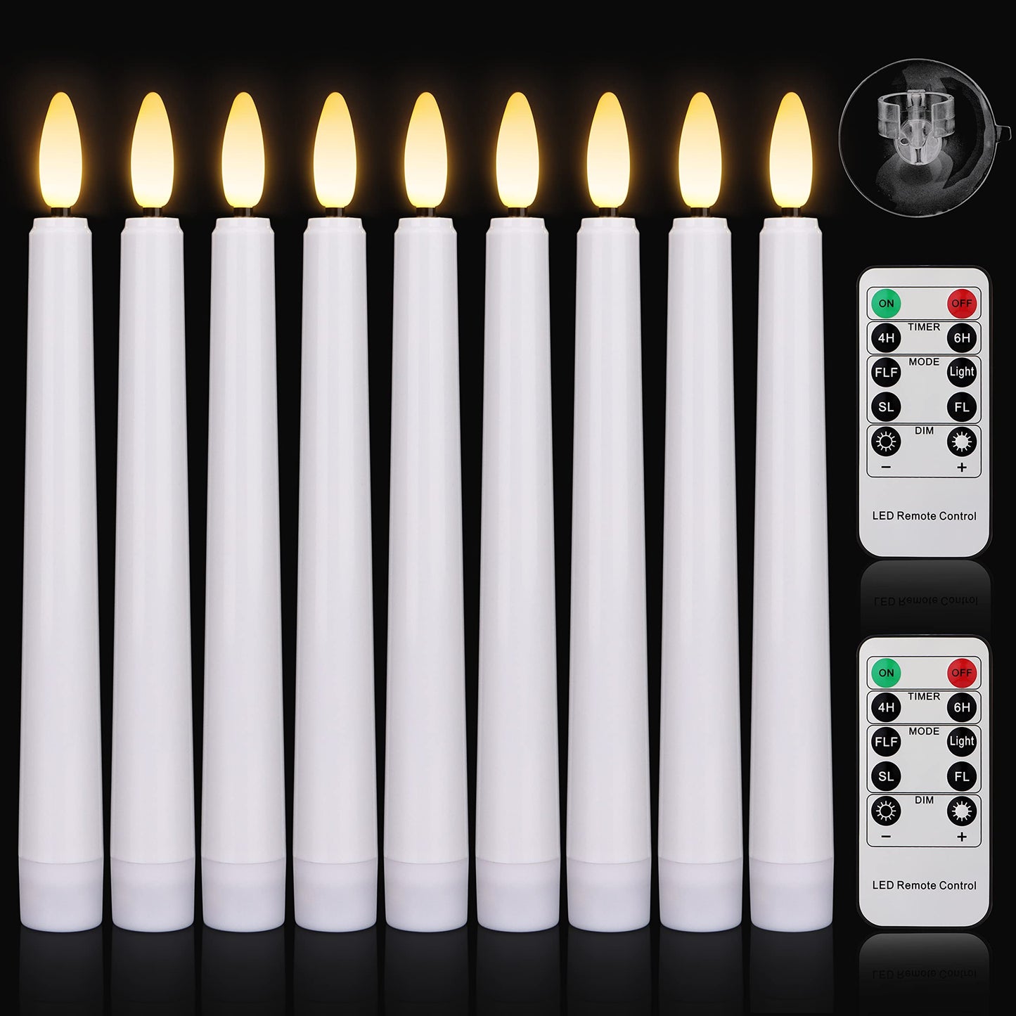 FREEPOWER Flameless Window Candles,Battery Opeated LED Taper Candle with Cycle Timer, Remote & Suction Cups,for Christmas Home Wedding Decor Pack of 9