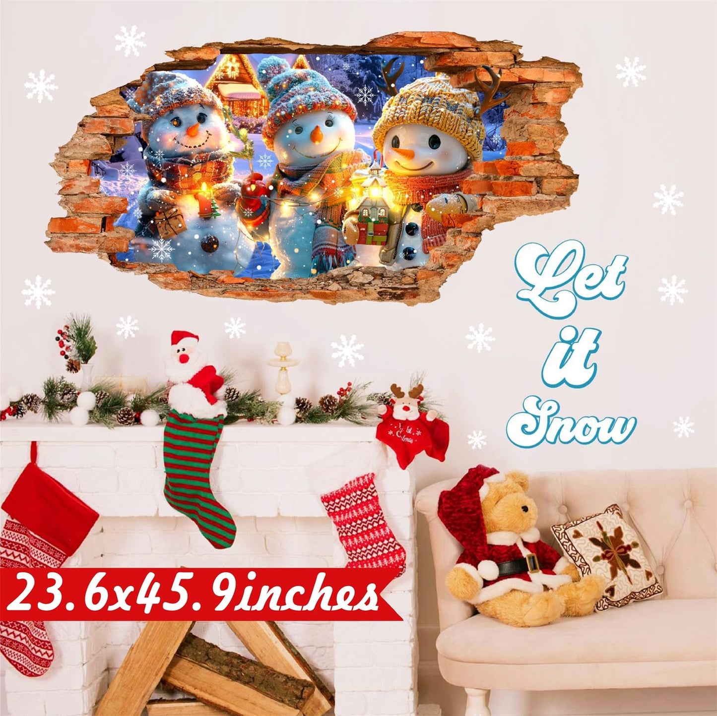 Christmas Wall Decals Cartoon Snowman Stickers Xmas Indoor Decoration Winter Holiday Broken Wall Decal Peel and Stick Merry Christmas Sticker Art Mural for 2026 New Year Living Room Party Supplies